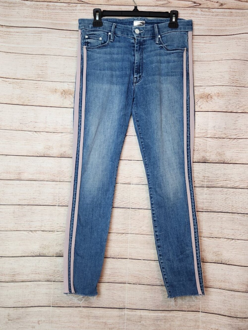 Mother Jeans Thunder Struck Racer Stripe Size 30 by 29 Inseam Raw Hem